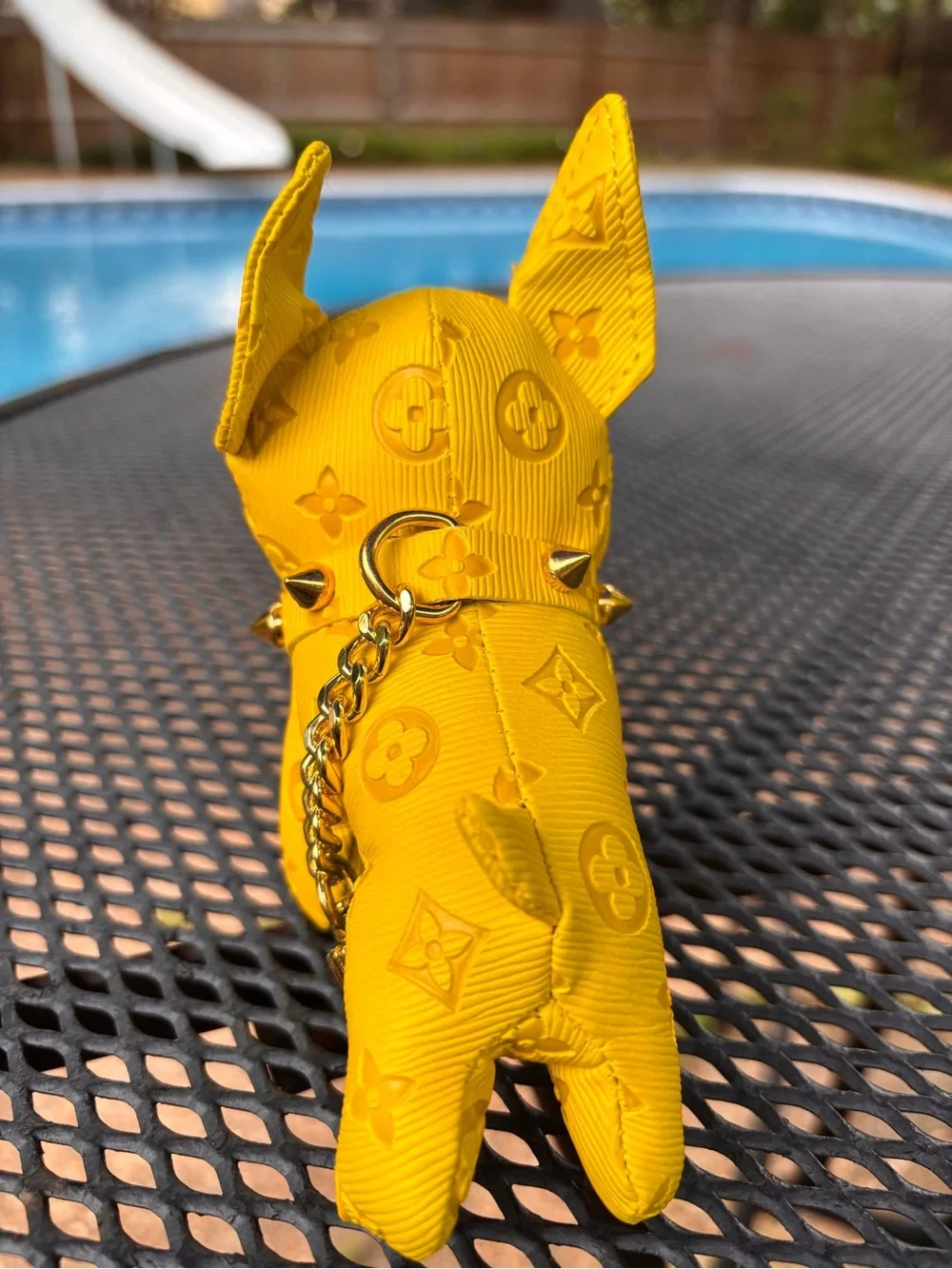Bag charm/Key Chain adorable Frenchie Yellow Dog with black eyes! New